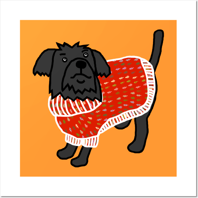 Cute Dog Christmas Winter Sweater with Tree Pattern Wall Art by ellenhenryart